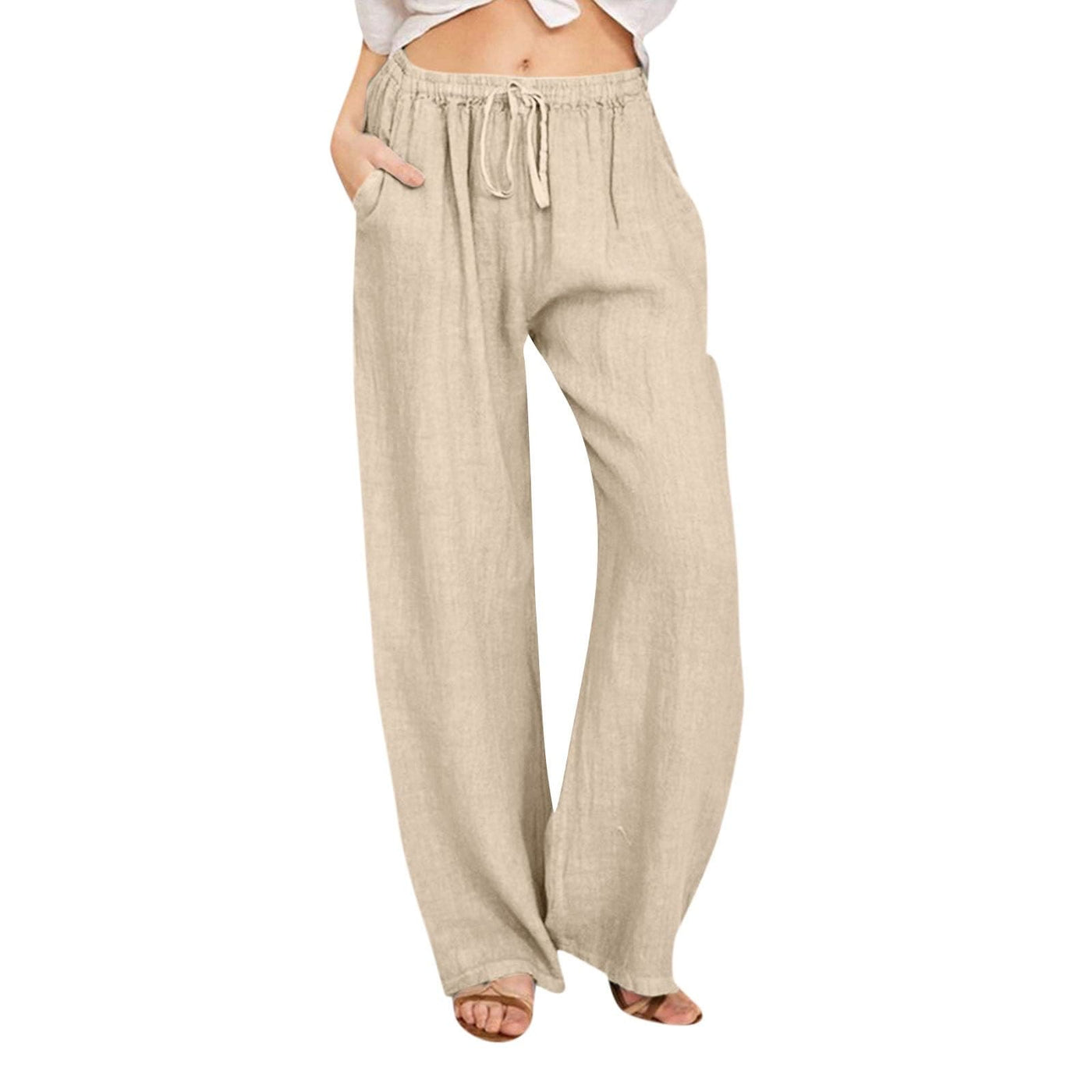 Olivenorma Damenhose aus Baumwollleinen mit weitem Bein