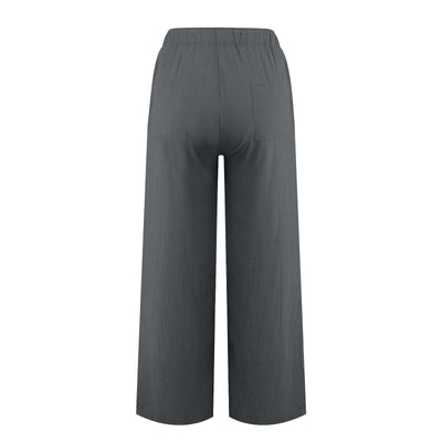 Olivenorma Damenhose aus Baumwollleinen mit weitem Bein