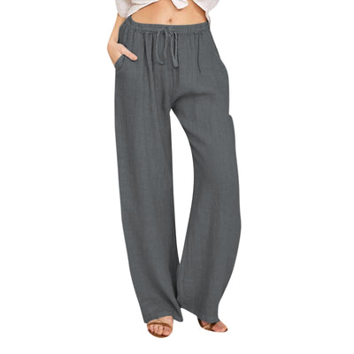 Olivenorma Damenhose aus Baumwollleinen mit weitem Bein