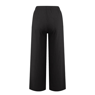 Olivenorma Damenhose aus Baumwollleinen mit weitem Bein