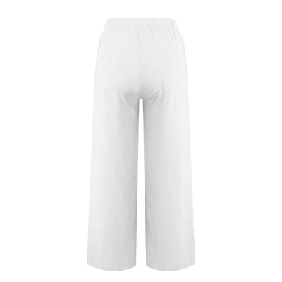 Olivenorma Damenhose aus Baumwollleinen mit weitem Bein
