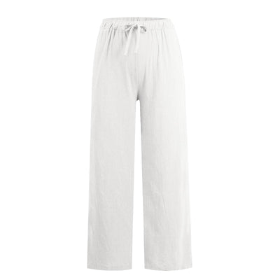 Olivenorma Damenhose aus Baumwollleinen mit weitem Bein