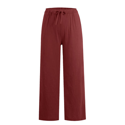Olivenorma Damenhose aus Baumwollleinen mit weitem Bein