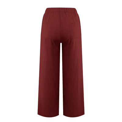 Olivenorma Damenhose aus Baumwollleinen mit weitem Bein