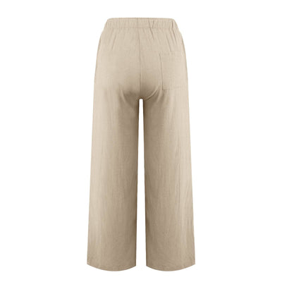 Olivenorma Damenhose aus Baumwollleinen mit weitem Bein
