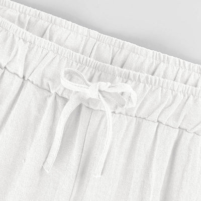 Olivenorma Damenhose aus Baumwollleinen mit weitem Bein
