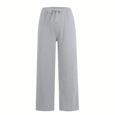Olivenorma Damenhose aus Baumwollleinen mit weitem Bein