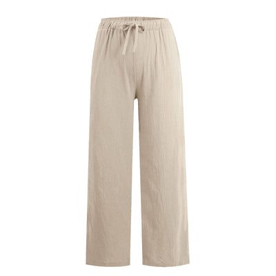 Olivenorma Damenhose aus Baumwollleinen mit weitem Bein