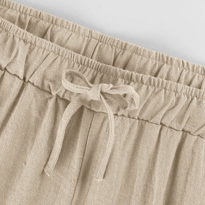Olivenorma Damenhose aus Baumwollleinen mit weitem Bein