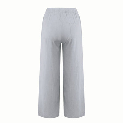Olivenorma Damenhose aus Baumwollleinen mit weitem Bein