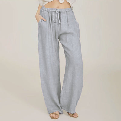 Olivenorma Damenhose aus Baumwollleinen mit weitem Bein
