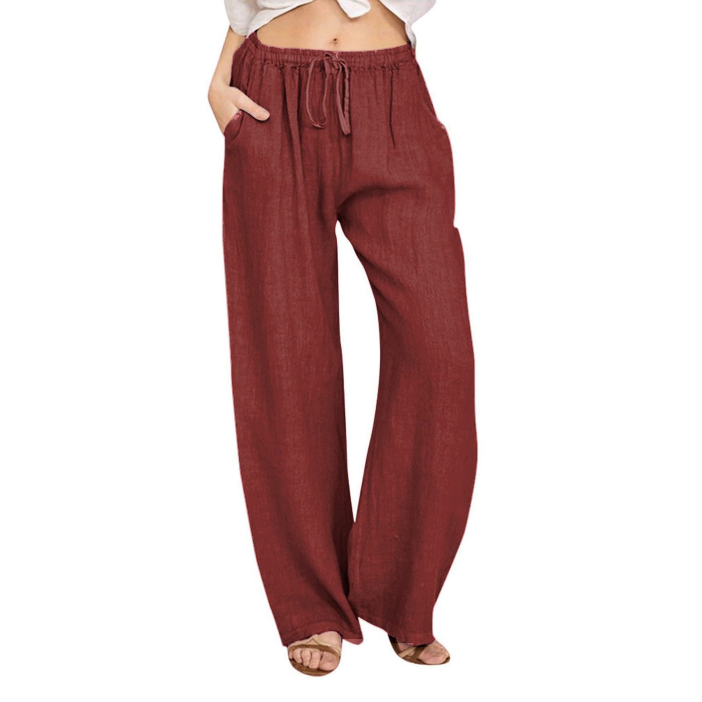 Olivenorma Damenhose aus Baumwollleinen mit weitem Bein