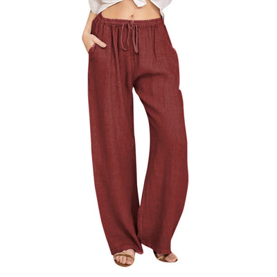 Olivenorma Damenhose aus Baumwollleinen mit weitem Bein