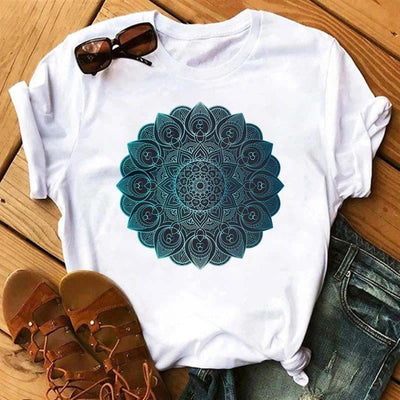 Olivenorma – Weißes T-Shirt aus Baumwolle mit buntem geometrischem Print