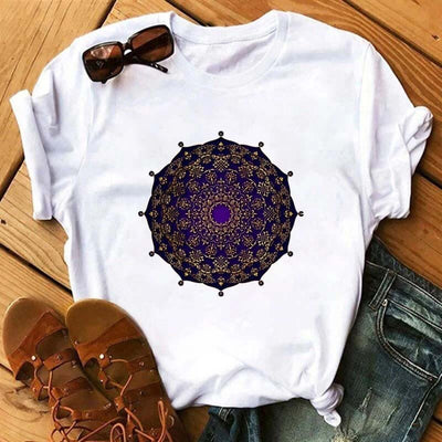 Olivenorma – Weißes T-Shirt aus Baumwolle mit buntem geometrischem Print