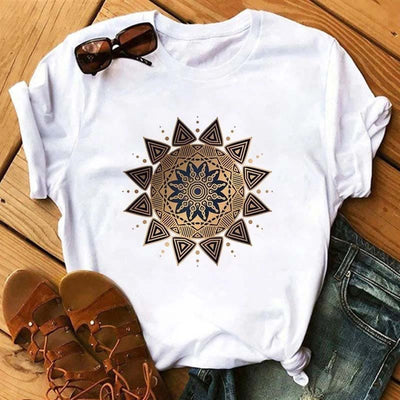 Olivenorma – Weißes T-Shirt aus Baumwolle mit buntem geometrischem Print