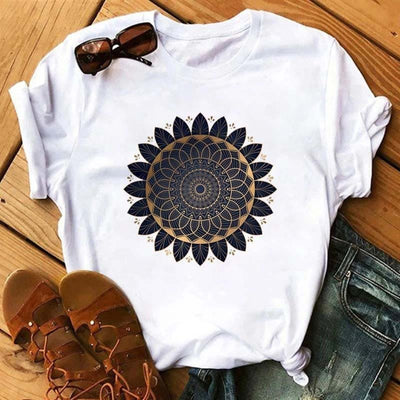 Olivenorma – Weißes T-Shirt aus Baumwolle mit buntem geometrischem Print