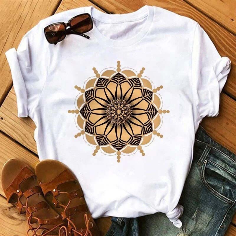 Olivenorma – Weißes T-Shirt aus Baumwolle mit buntem geometrischem Print