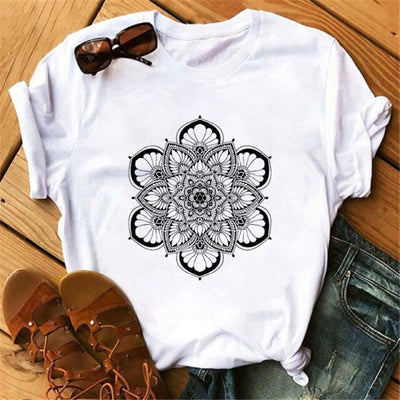Olivenorma – Weißes T-Shirt aus Baumwolle mit buntem geometrischem Print