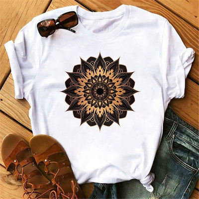 Olivenorma – Weißes T-Shirt aus Baumwolle mit buntem geometrischem Print