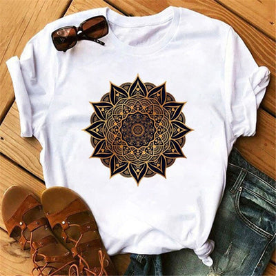 Olivenorma – Weißes T-Shirt aus Baumwolle mit buntem geometrischem Print
