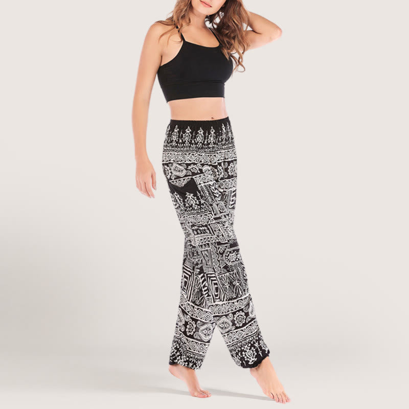 Olivenorma – Schwarze Yoga-Loungehose mit Bündchen im Bohemian-Stil