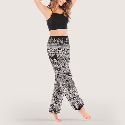 Olivenorma – Schwarze Yoga-Loungehose mit Bündchen im Bohemian-Stil