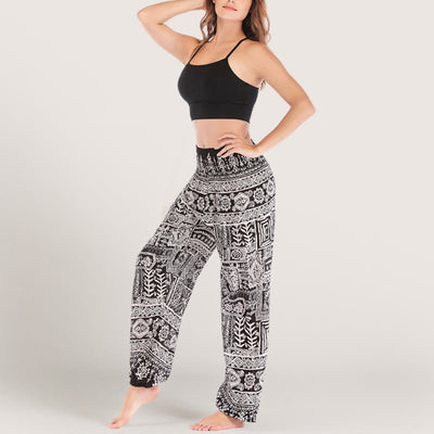 Olivenorma – Schwarze Yoga-Loungehose mit Bündchen im Bohemian-Stil