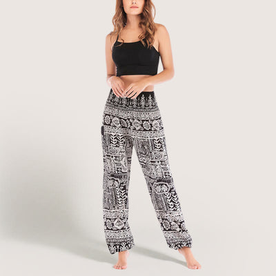 Olivenorma – Schwarze Yoga-Loungehose mit Bündchen im Bohemian-Stil
