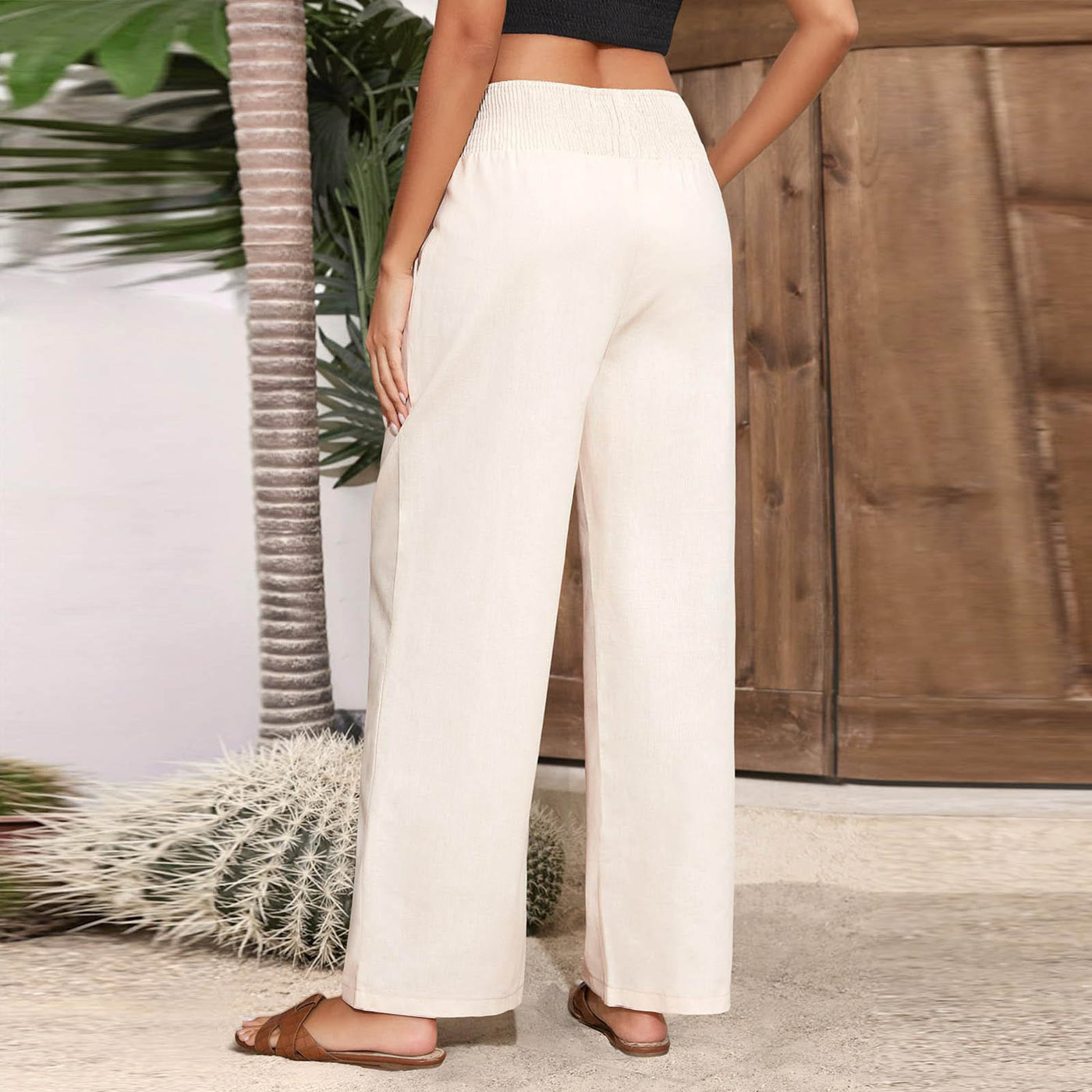 Olivenorma Damen-Loungehose in Unifarbe mit weitem Bein, hoher Taille und lockerer Passform, mit Taschen - image 8