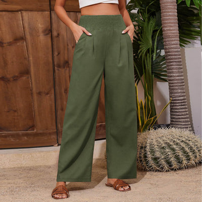 Olivenorma Damen-Loungehose in Unifarbe mit weitem Bein, hoher Taille und lockerer Passform, mit Taschen - Grün - XXL - image 22