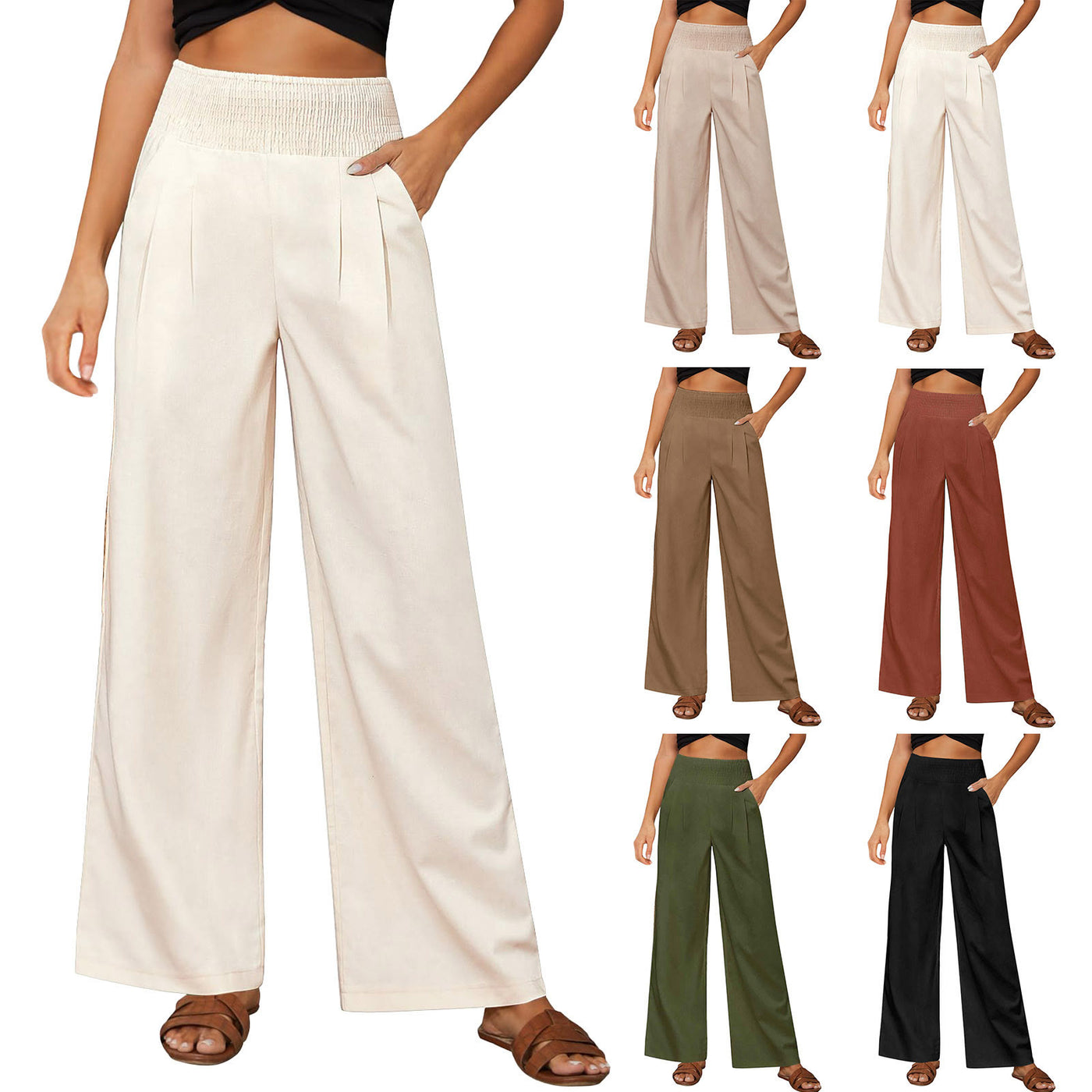 Olivenorma Damen-Loungehose in Unifarbe mit weitem Bein, hoher Taille und lockerer Passform, mit Taschen - image 32