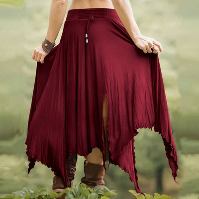 Olivenorma – Einfarbiges Midikleid mit Schlitz im Boho-Stil und Kordelzug - image 8