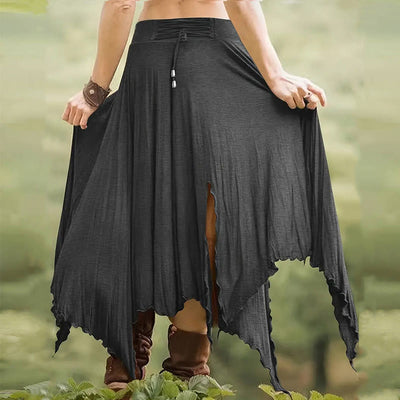 Olivenorma – Einfarbiges Midikleid mit Schlitz im Boho-Stil und Kordelzug - image 13