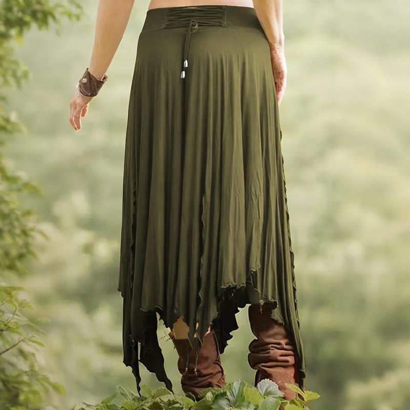 Olivenorma – Einfarbiges Midikleid mit Schlitz im Boho-Stil und Kordelzug - image 20