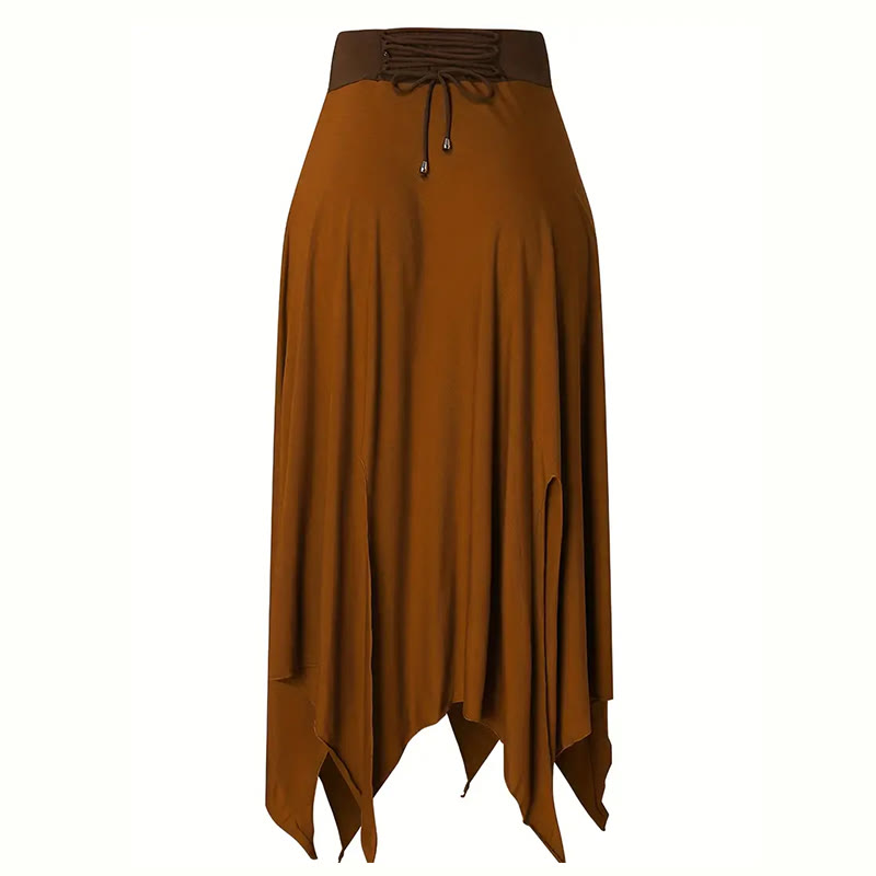 Olivenorma – Einfarbiges Midikleid mit Schlitz im Boho-Stil und Kordelzug - image 5