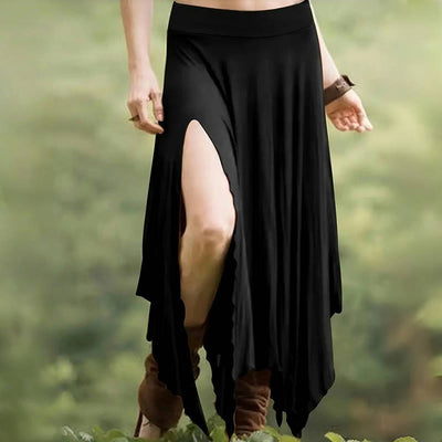 Olivenorma – Einfarbiges Midikleid mit Schlitz im Boho-Stil und Kordelzug - Schwarz - XXL - image 16