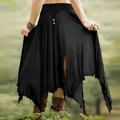 Olivenorma – Einfarbiges Midikleid mit Schlitz im Boho-Stil und Kordelzug - image 17