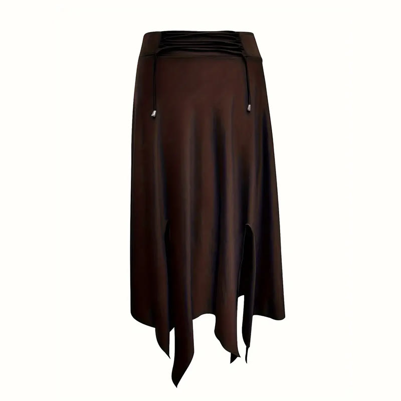Olivenorma – Einfarbiges Midikleid mit Schlitz im Boho-Stil und Kordelzug - image 31