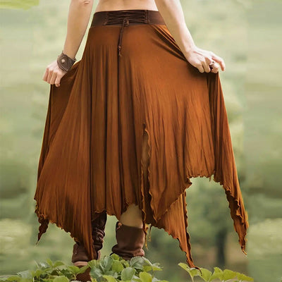 Olivenorma – Einfarbiges Midikleid mit Schlitz im Boho-Stil und Kordelzug - image 3
