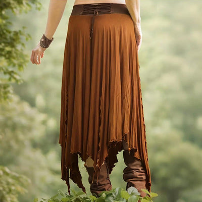 Olivenorma – Einfarbiges Midikleid mit Schlitz im Boho-Stil und Kordelzug - image 2