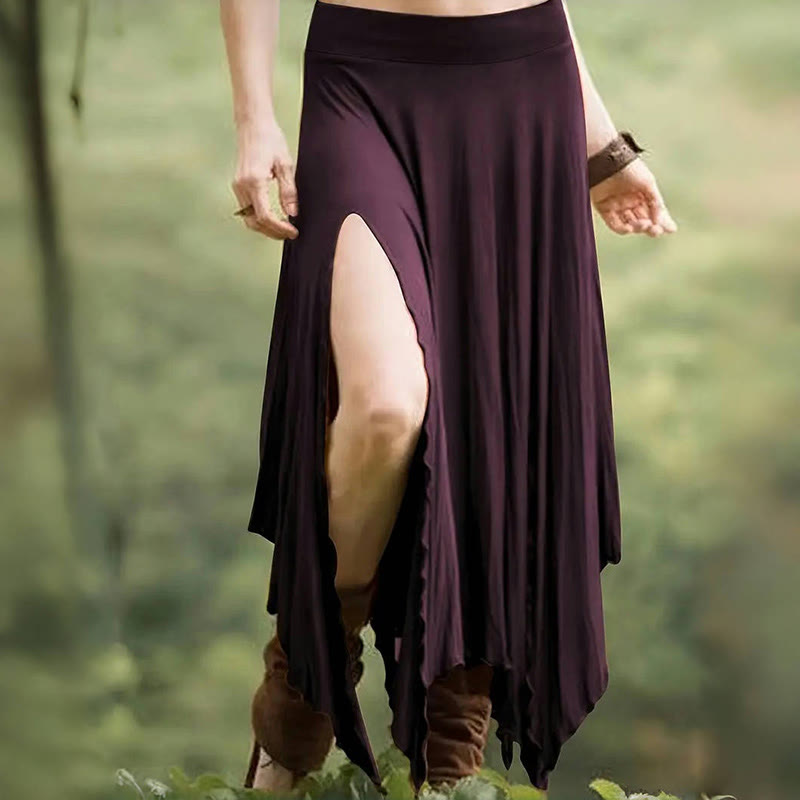 Olivenorma – Einfarbiges Midikleid mit Schlitz im Boho-Stil und Kordelzug - Lila - XXL - image 24