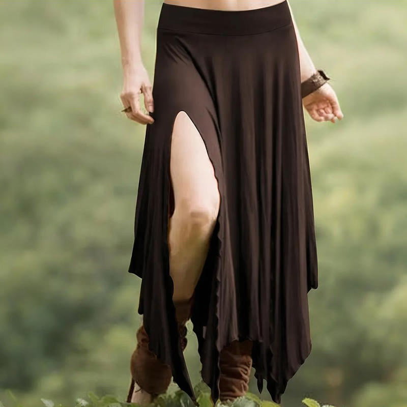 Olivenorma – Einfarbiges Midikleid mit Schlitz im Boho-Stil und Kordelzug - Kastanienbraun - XXL - image 27