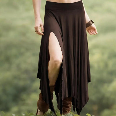 Olivenorma – Einfarbiges Midikleid mit Schlitz im Boho-Stil und Kordelzug - Kastanienbraun - XXL - image 27