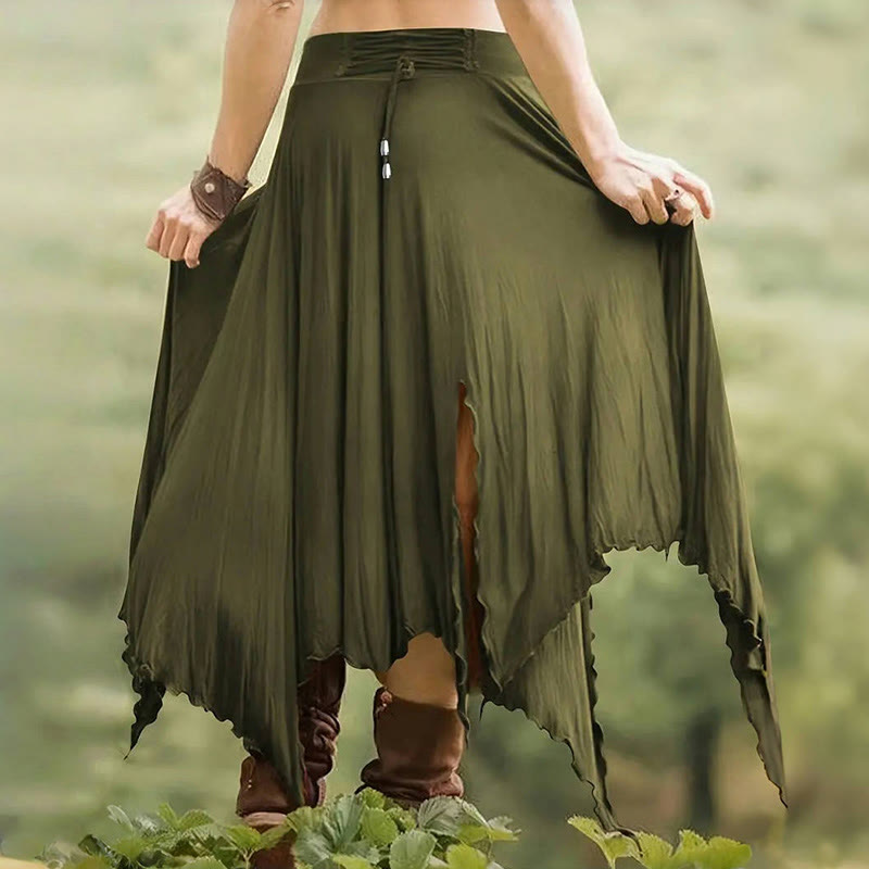 Olivenorma – Einfarbiges Midikleid mit Schlitz im Boho-Stil und Kordelzug - image 21