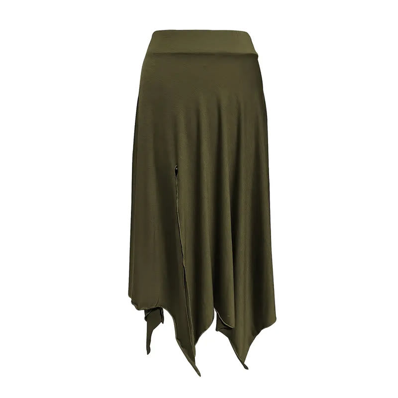 Olivenorma – Einfarbiges Midikleid mit Schlitz im Boho-Stil und Kordelzug - image 22