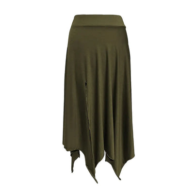Olivenorma – Einfarbiges Midikleid mit Schlitz im Boho-Stil und Kordelzug - image 22