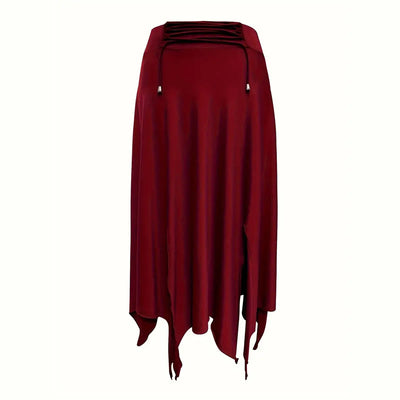 Olivenorma – Einfarbiges Midikleid mit Schlitz im Boho-Stil und Kordelzug - image 9