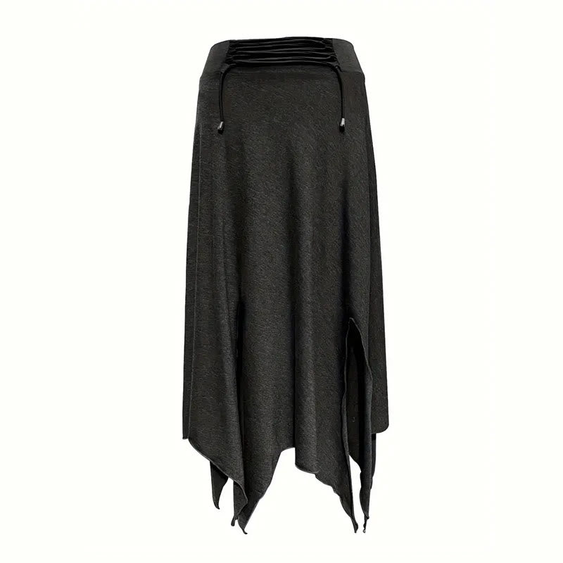 Olivenorma – Einfarbiges Midikleid mit Schlitz im Boho-Stil und Kordelzug - image 15
