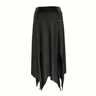 Olivenorma – Einfarbiges Midikleid mit Schlitz im Boho-Stil und Kordelzug - image 15